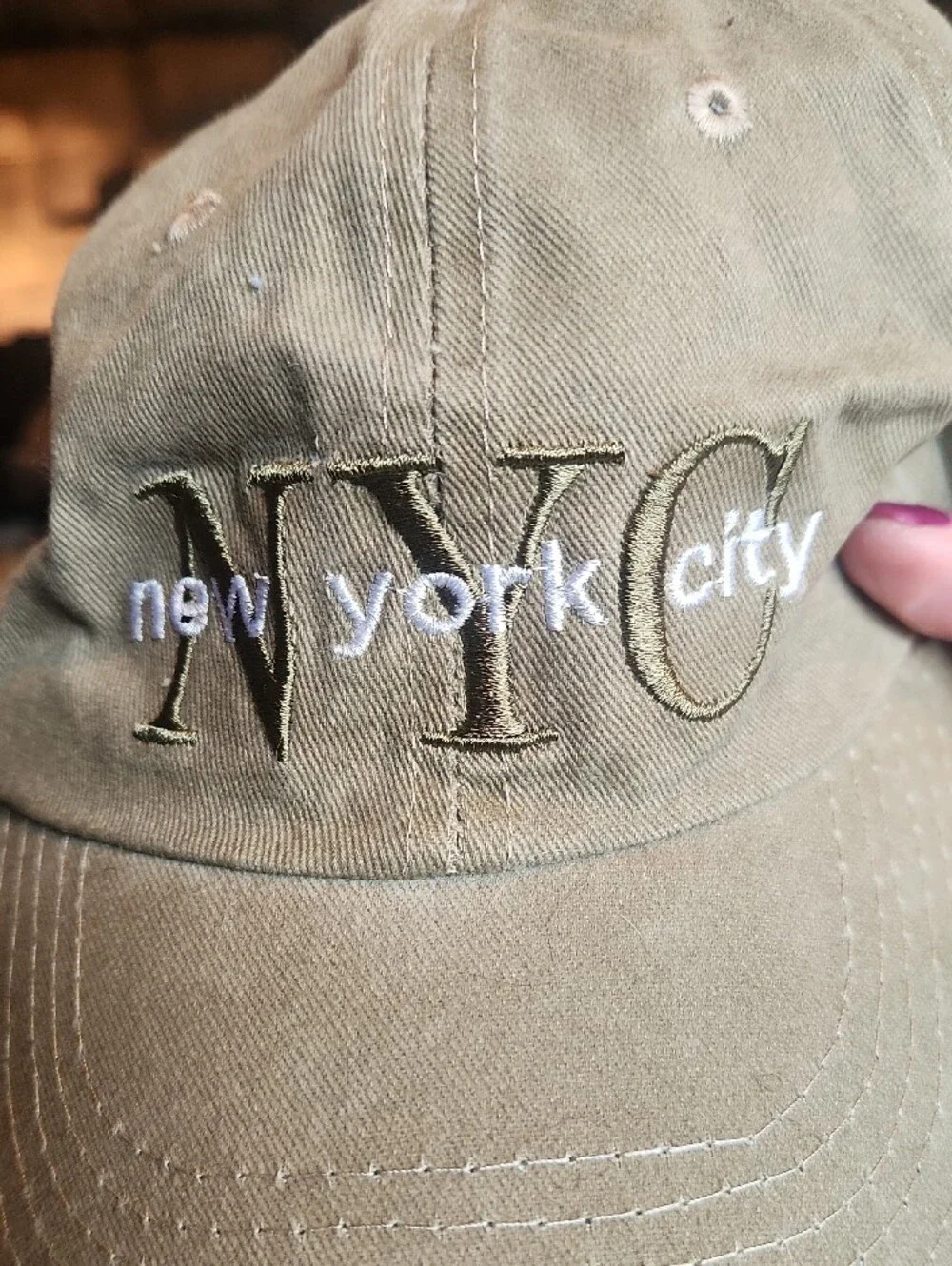 NWT New York City Embroidered Baseball Cap - Olive Green